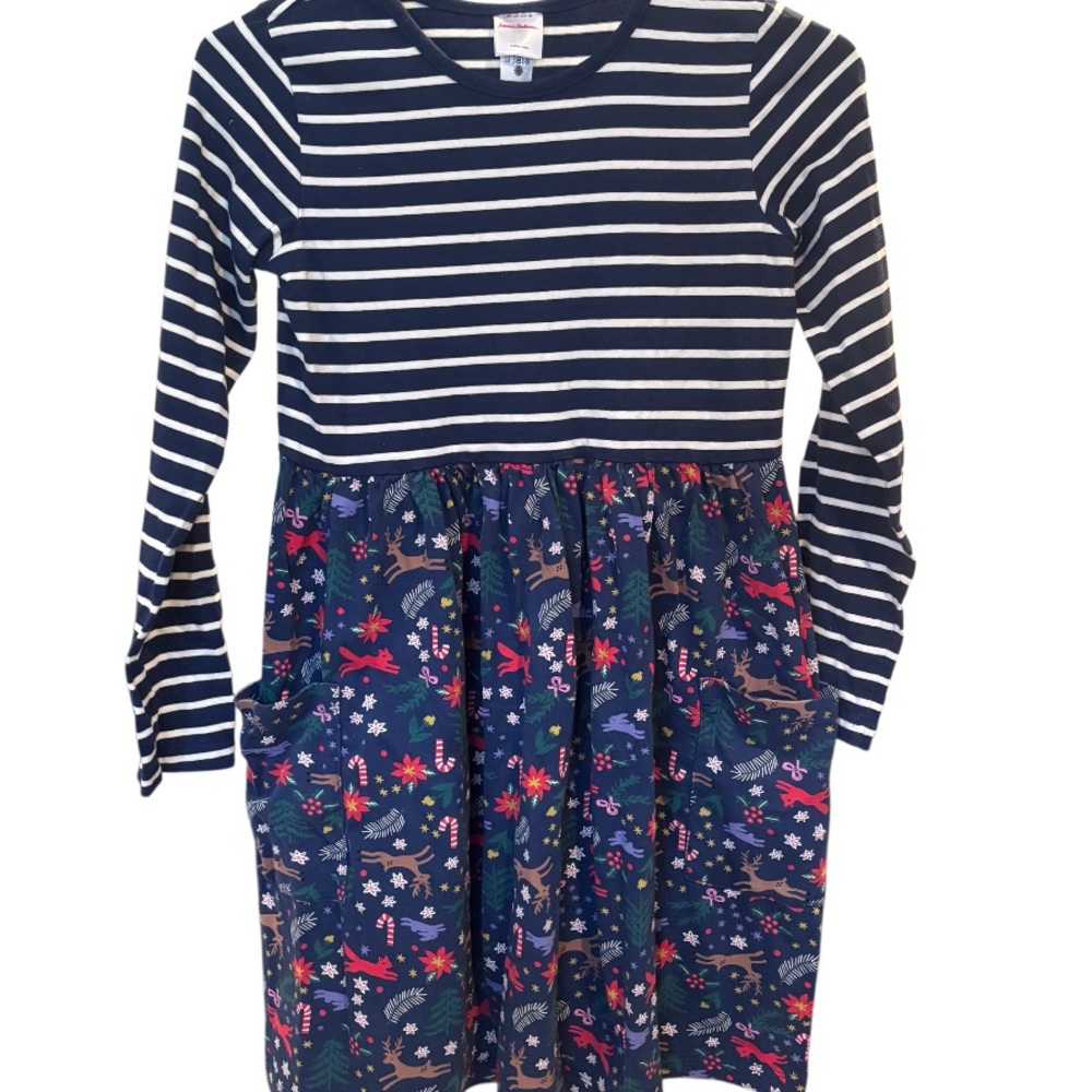 Hanna Andersson Navy Holiday Reindeer Christmas Theme Girls Dress Size 10